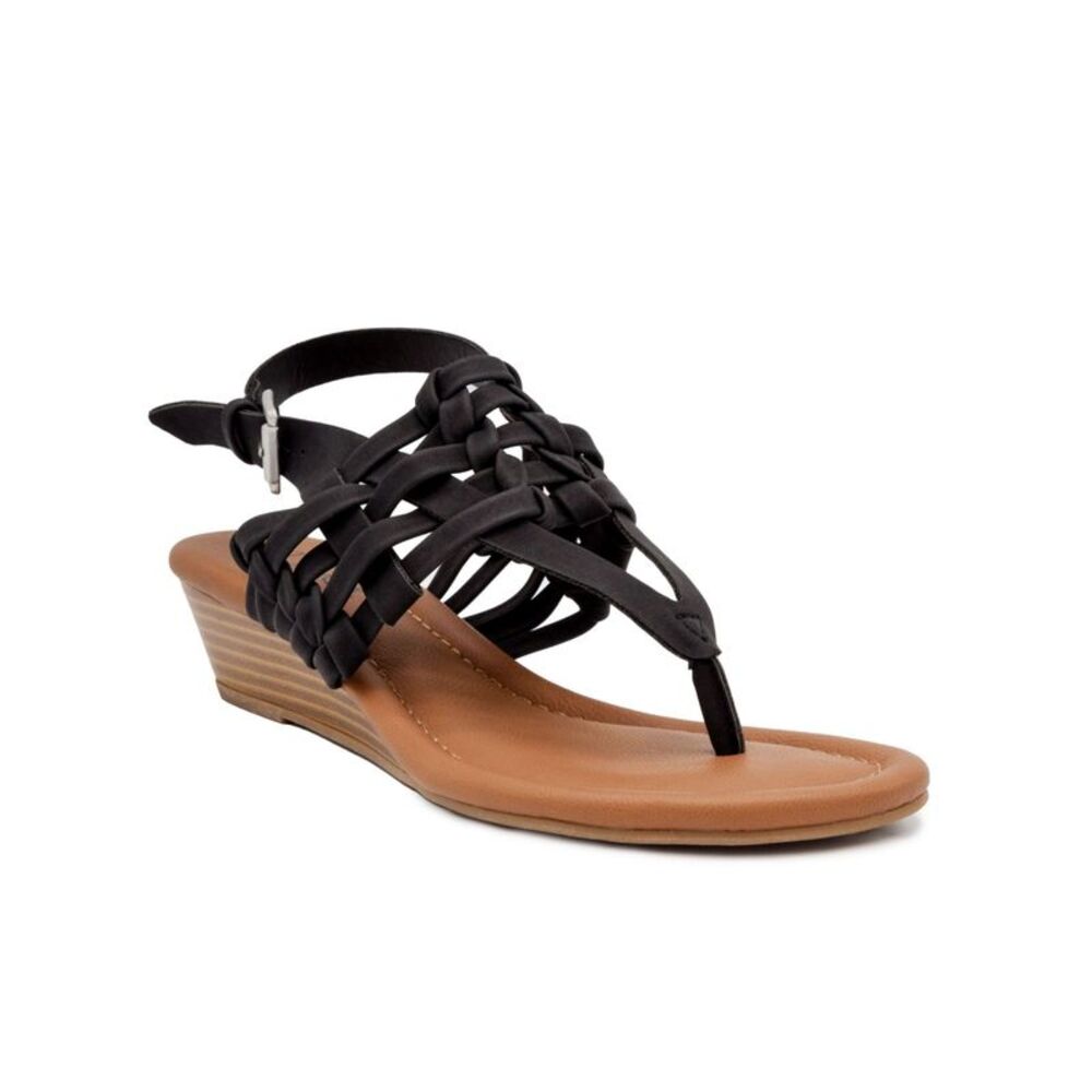 SUGAR Womens Black Woven Demi Wedge Simone Open Toe Wedge Thong Sandals 11 M